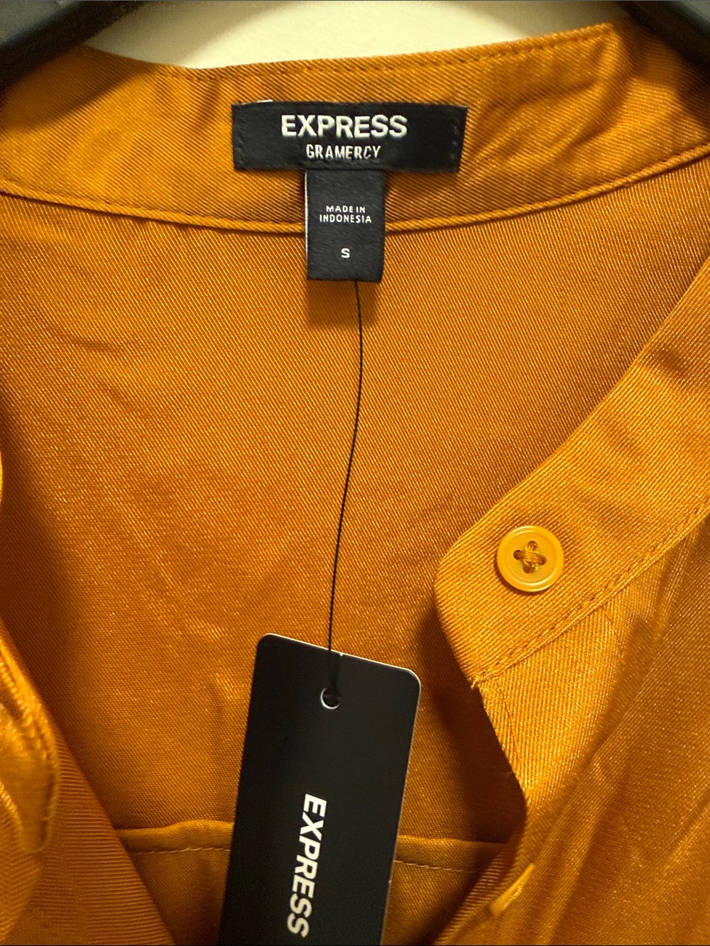 Express Mustard Ruffle Sleeve Button-Front Blouse - Picture 2 of 5